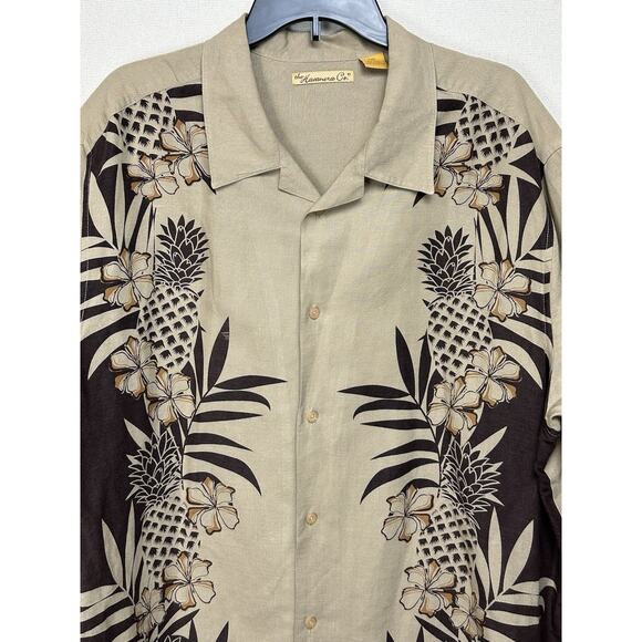 The Havanera Co 2XL Hawaiin Style Linen Blend Men's Shirt Tan Brown Tropical - Picture 2 of 8